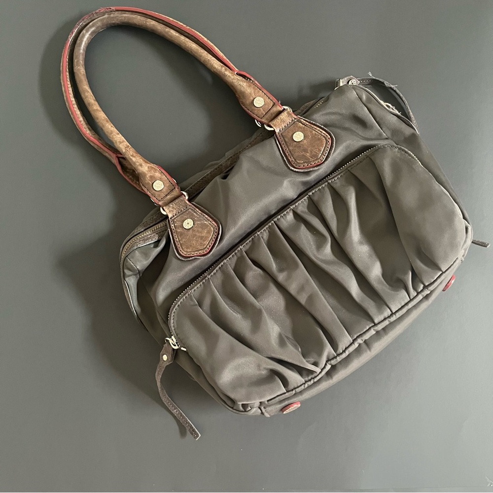 MZ Wallace Purse Nylon Gray Handbag Shoulder Bag Pockets